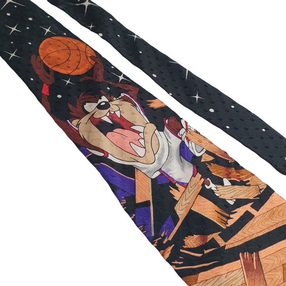 Looney Tunes Taz Basketball Necktie 100% Silk Warner Bros 1996 Vintage Movie - Picture 2 of 5